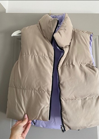 Kadın Bej ve Pastel Renkli Fermuarlı Yelek - Görsel 4