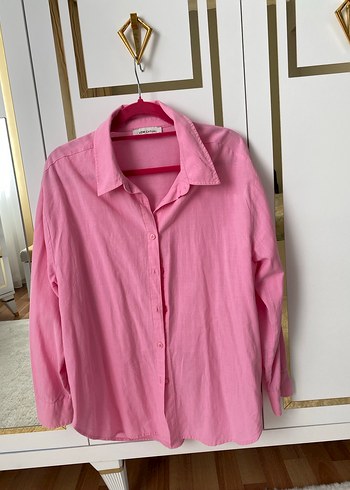 Pembe Keten Kadın Gömlek - Görsel 2