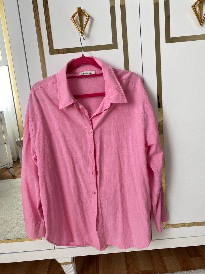 Pembe Keten Kadın Gömlek - Görsel 2