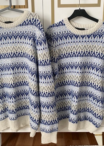 Bohem Tarz Mavi Örgü Kadın Kazak - Görsel 2