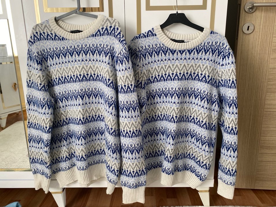 Bohem Tarz Mavi Örgü Kadın Kazak - Görsel 2