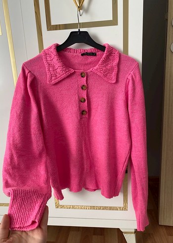 Pembe Örgü Vintage Kadın Kazak - Görsel 2