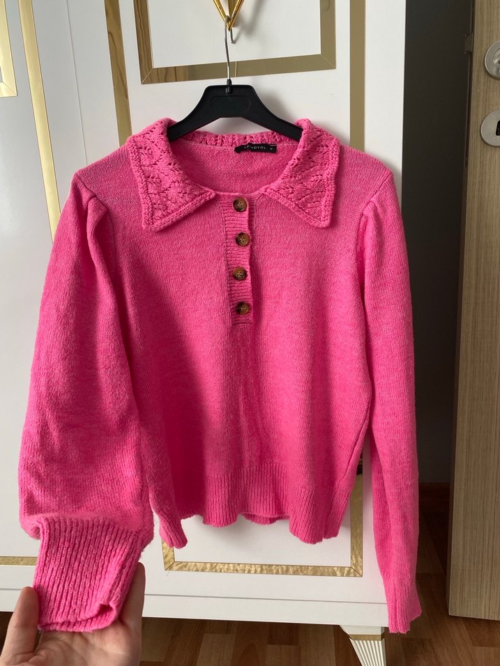 Pembe Örgü Vintage Kadın Kazak - Görsel 2