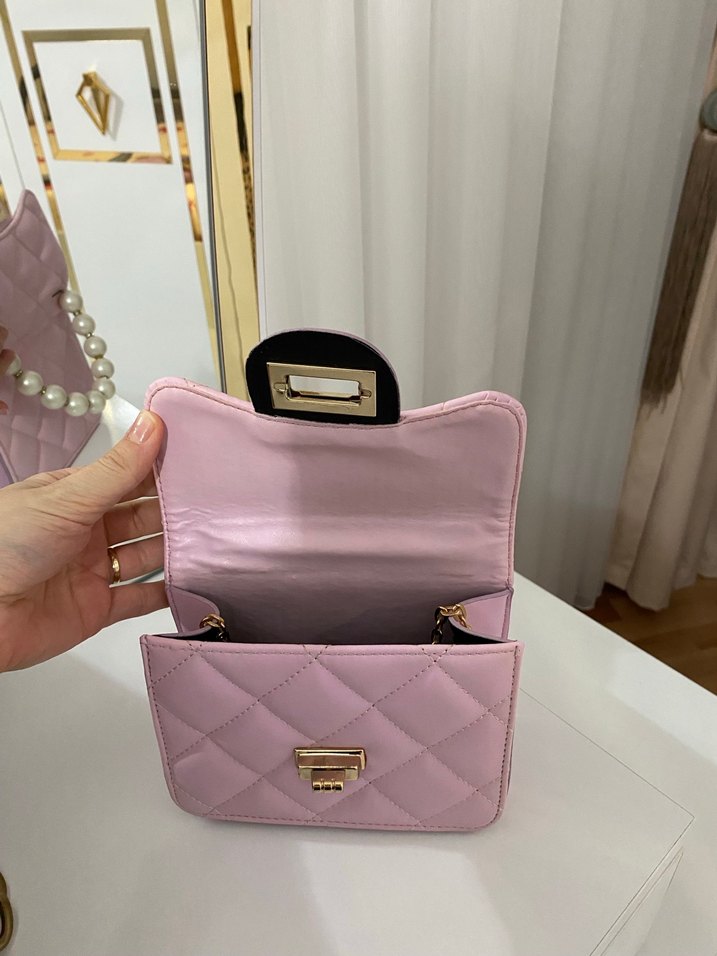 Pembe Deri İnci Detaylı Kadın Çanta - Görsel 2