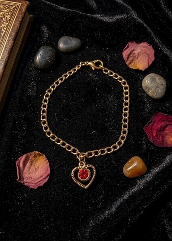 Accessorize  Romantik Kirmizi Kalpli Altin Bileklik