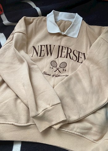 Yeni Jersey Baskılı Yakalı Kadın Sweatshirt