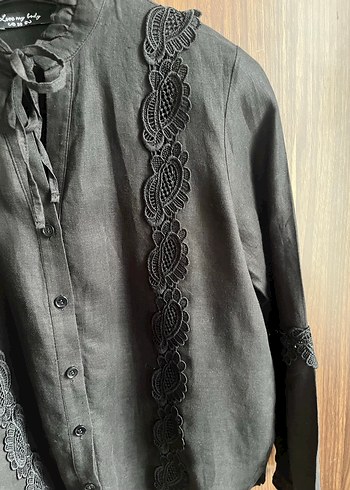 m Beden siyah Renk Düğmeli Siyah Gotik Keten Kadın Gömlek