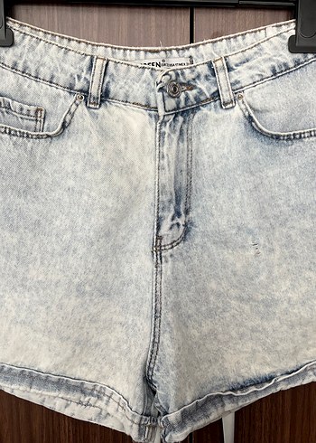 Kadın Mavi Bağlama Desenli Denim Şort