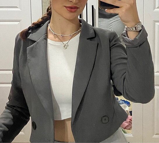 s Beden gri Renk Crop blazer