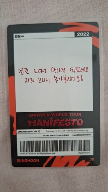 sunghoon manifesto world tour pc photocard enhypen