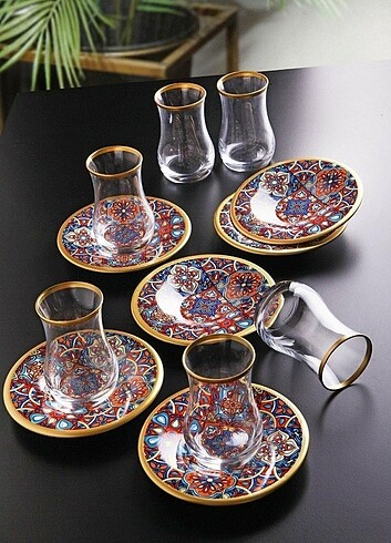 Diğer Desenli tabaklı çay bardağı takımı 