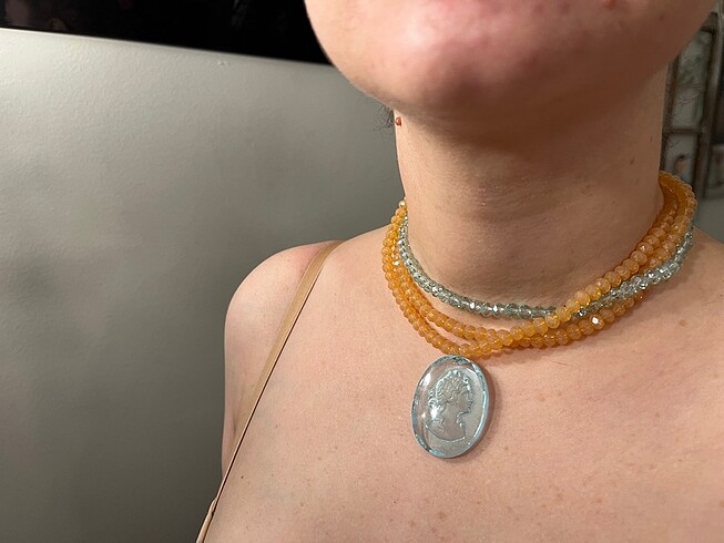 Vintage intaglio ve kristal choker