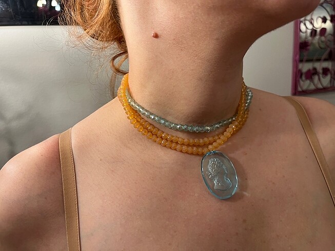 Diğer Vintage intaglio ve kristal choker