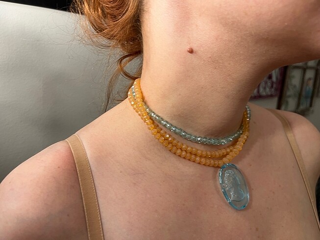 Beden Vintage intaglio ve kristal choker