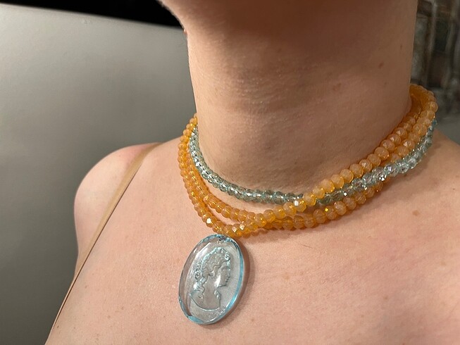 Beden çeşitli Renk Vintage intaglio ve kristal choker