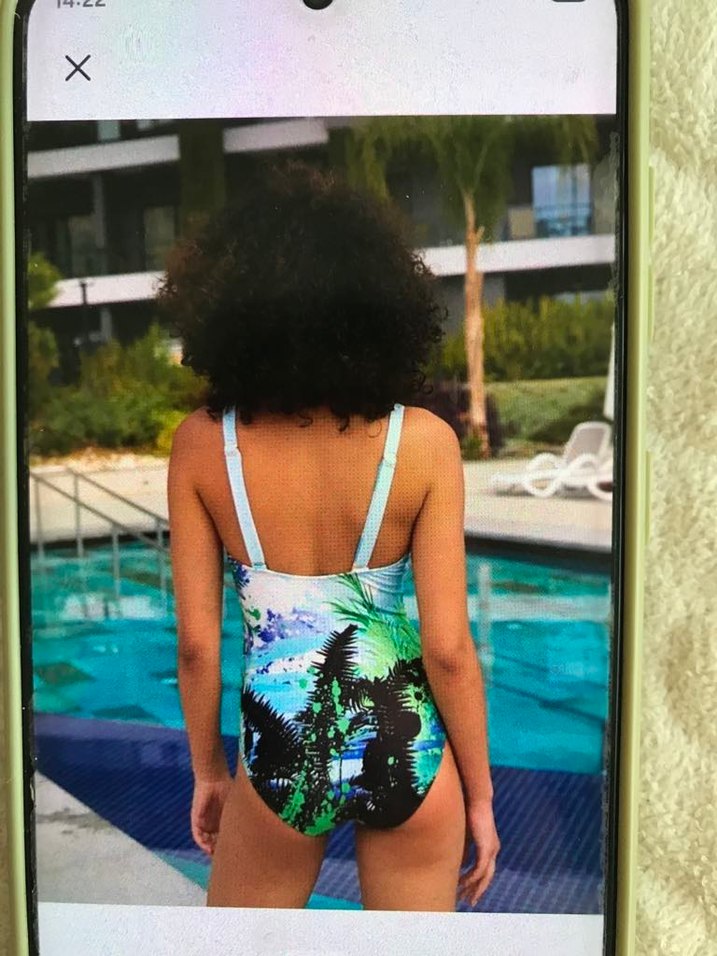 Mavi Batik Desenli Atletik Kadın Mayo - Görsel 2