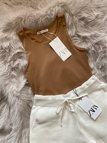 s Beden kahverengi Renk Zara Crop Top S-M-L