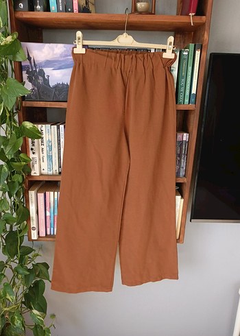 Diğer Kahverengi Geniş Paça Keten Pantolon