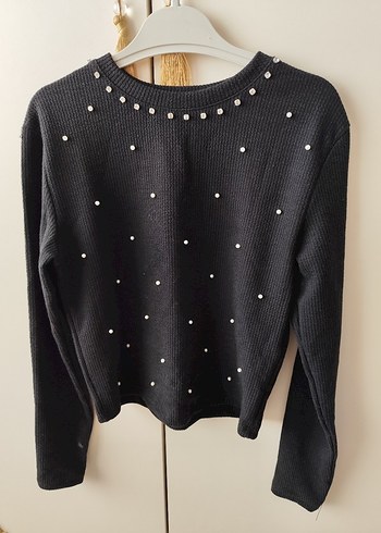 Boncuk Detaylı Siyah Kadın Uzun Kollu Bluz - Görsel 3