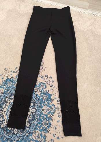 Dantel Detaylı Siyah Kadın Tayt - Görsel 2