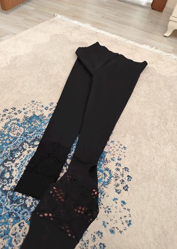 Dantel Detaylı Siyah Kadın Tayt - Görsel 3