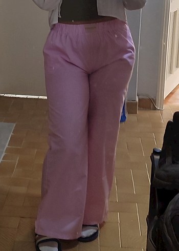 42 Beden Kadın Pudra Pembe Çizgili Pijama pantolon