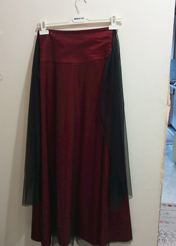 Bordo Drapeli Uzun Gotik Etek