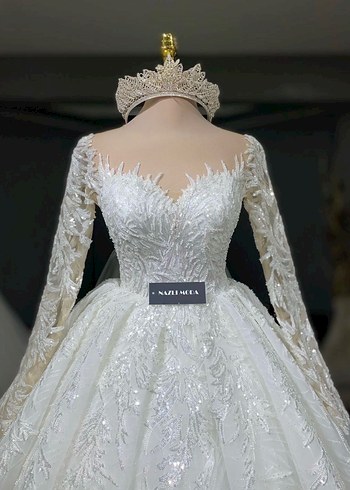 Uzun Kollu Modern Klasik Prenses Gelinlik - Görsel 2