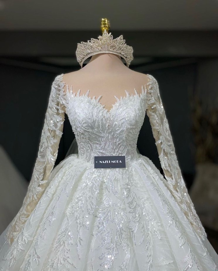 Uzun Kollu Modern Klasik Prenses Gelinlik - Görsel 2