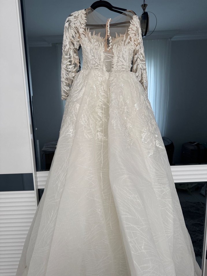 Uzun Kollu Modern Klasik Prenses Gelinlik - Görsel 5