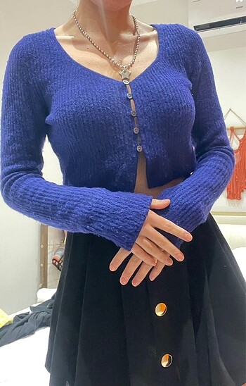 Zara crop tatlı sıcak tutan lacivert kazak