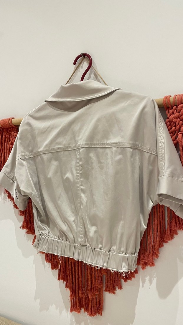 Düğmeli Kısa Kollu gri Kadın kısa Ceket tulumdan kesilme - Görsel 2