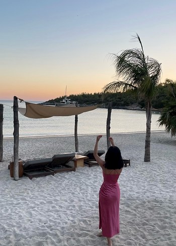 Pembe Drapeli saten Elbisesi - Görsel 4