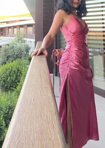 Pembe Drapeli saten Elbisesi - Görsel 2