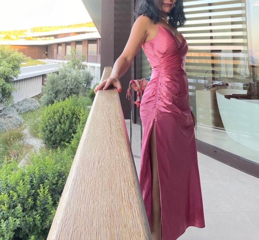 Pembe Drapeli saten Elbisesi - Görsel 2