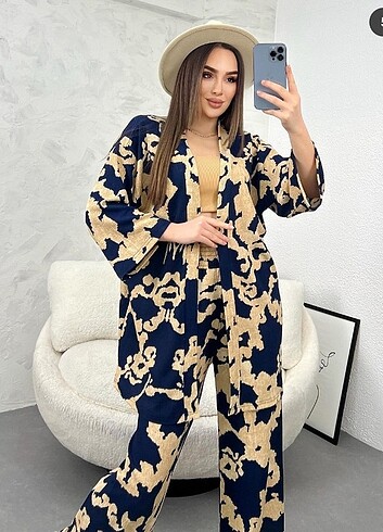 Diğer Oversize Bulut Desenli Kimono Takım 