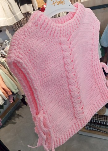 Kız Çocuk Pembe Örgü Süveter - Görsel 2