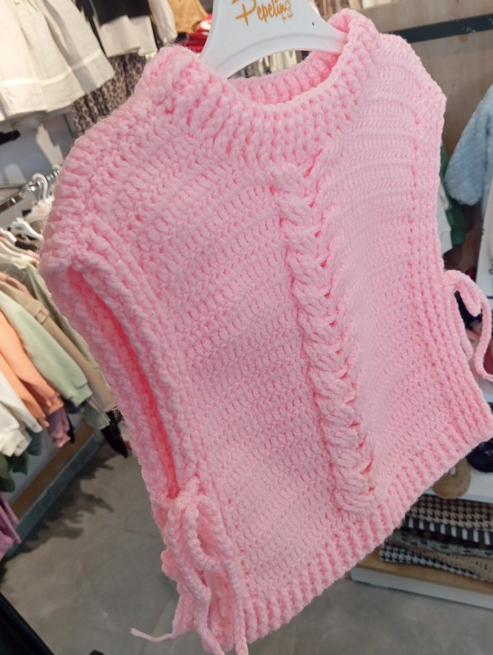 Kız Çocuk Pembe Örgü Süveter - Görsel 2