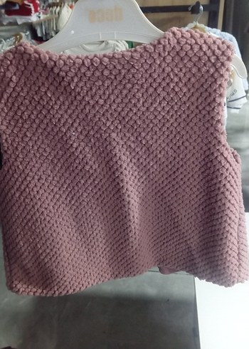 Kız Çocuk Pudra Renk Örgü Yelek - Görsel 2