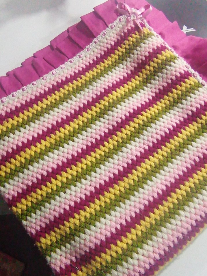 el örgüsü Renkli Çizgili Örgü Çocuk Battaniyesi - Görsel 2