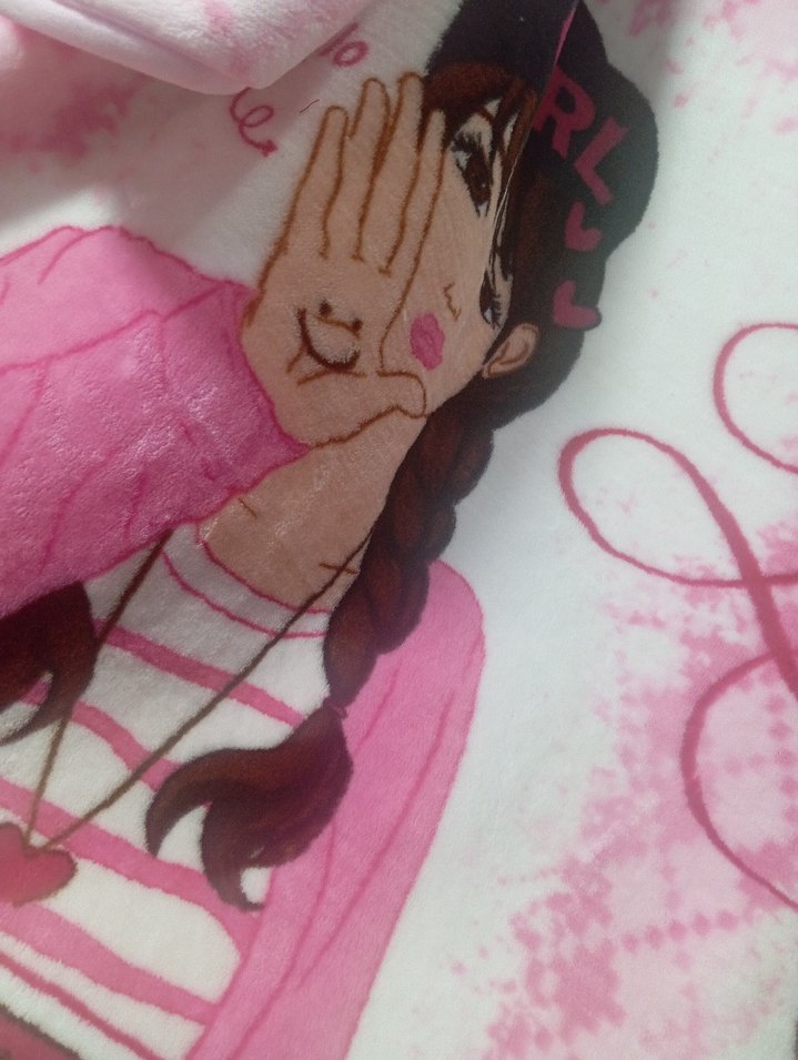 Kız Çocukları için Pembe Desenli Tek kişilik battaniye - Görsel 2