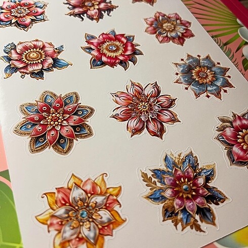  Çiçekler Parlak Sticker Sayfası