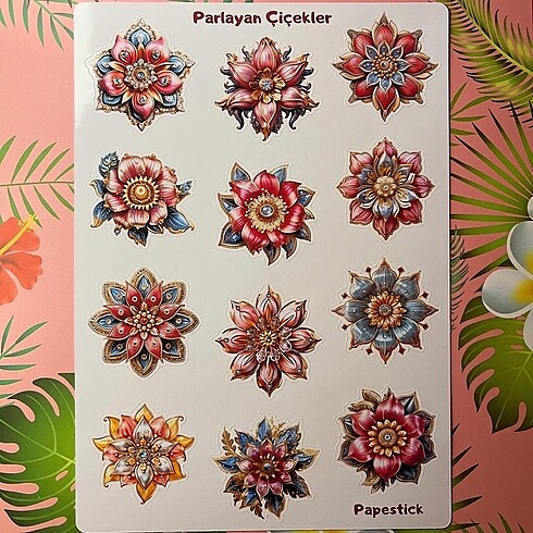 Çiçekler Parlak Sticker Sayfası