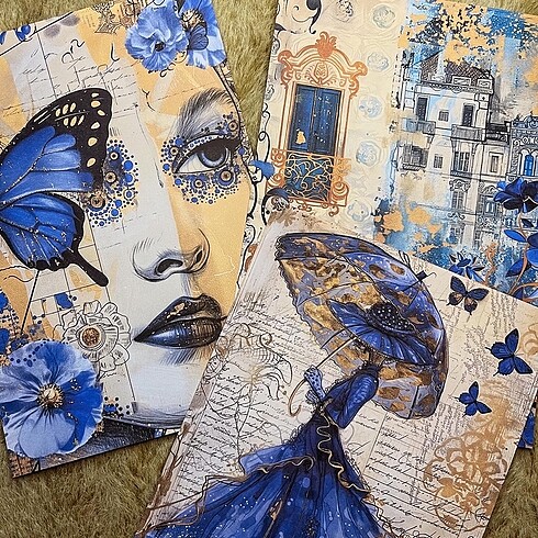 Mavi-Gold Temalı Scrapbook Kağıtları