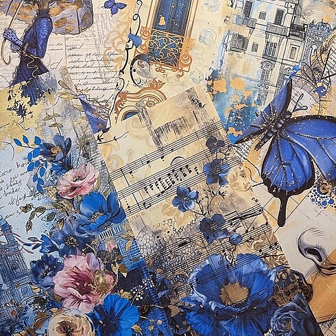 Beden Mavi-Gold Temalı Scrapbook Kağıtları