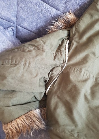 40 Beden haki Renk Sokak Stili Uzun Kadın Mont - Kürklü Kapüşonlu