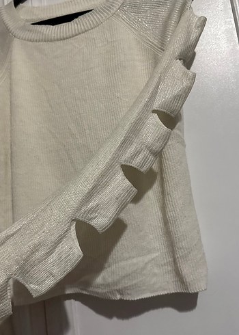 Kadın Beyaz Uzun Kollu sim detaylı  Triko - Görsel 3