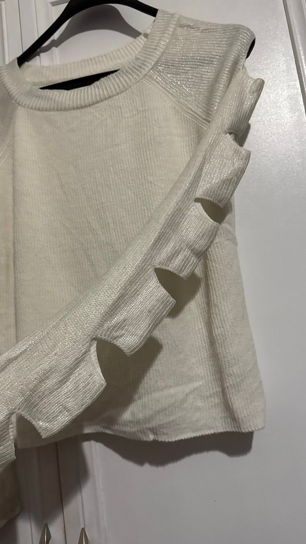 Kadın Beyaz Uzun Kollu sim detaylı  Triko - Görsel 3