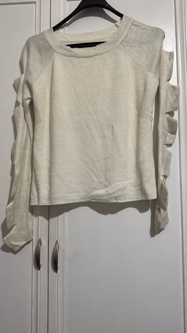 Kadın Beyaz Uzun Kollu sim detaylı  Triko - Görsel 2