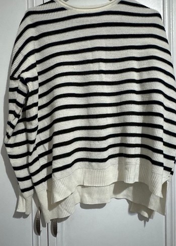 Kadın Çizgili Uzun Kollu  Triko Kazak - Görsel 2